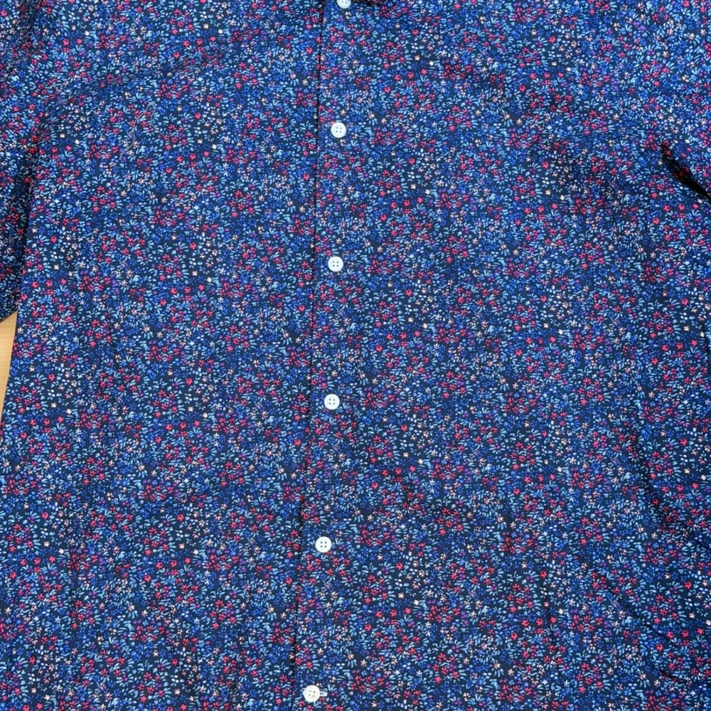 Banana Republic Button Front Shirt Mens XL Blue Floral‎ Slim Fit Non Iron LS